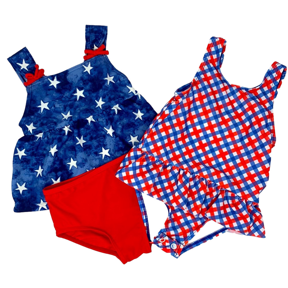 Toddler Swimsuit Bundle 18 Months Carter’s & Crown & Ivy Red White Blue OnePiece